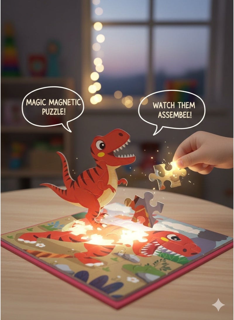 ديو تويز أحجية تركيب الصور للأطفال، أحجية ديناصور مغناطيسية متدرجة للأطفال (مجموعة من 4 أحجيات) - Image 1